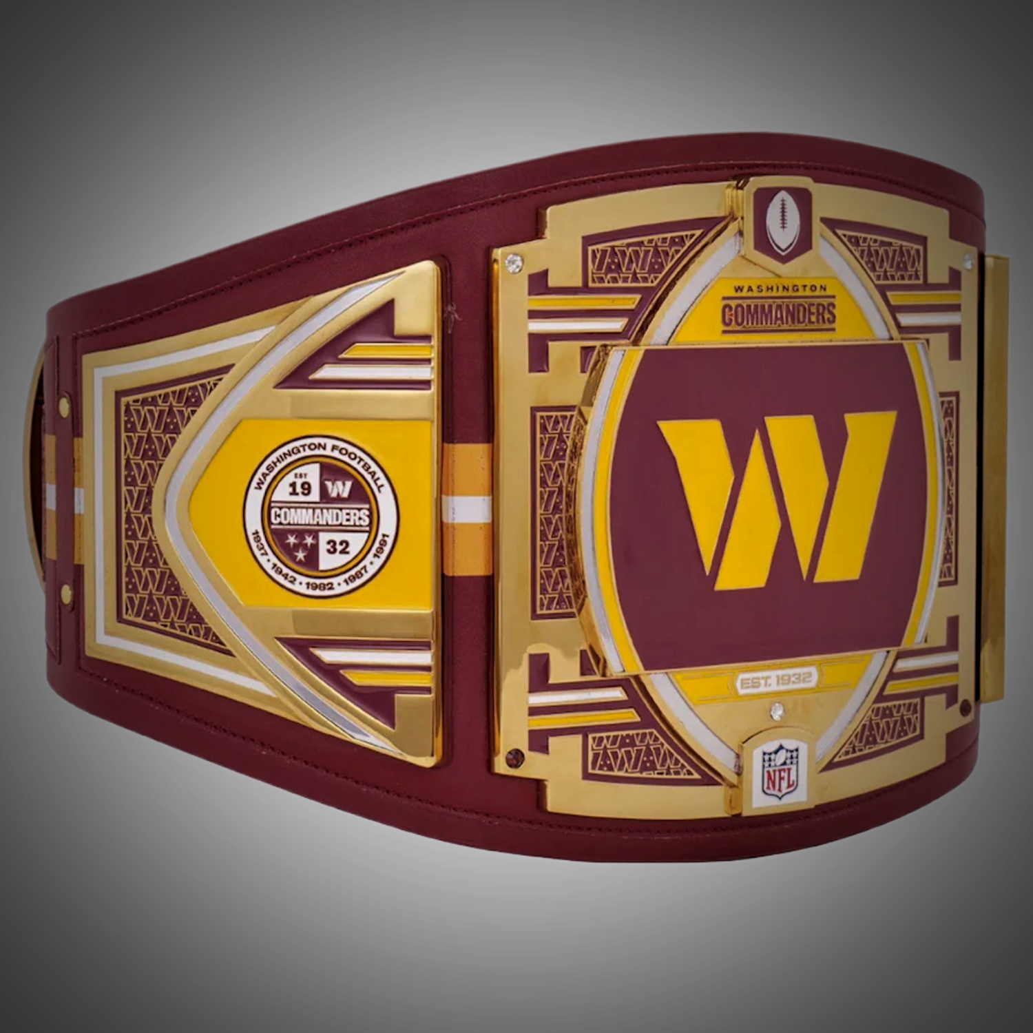 Exclusive Washington Commanders championship belt combining WWE and NFL elements.