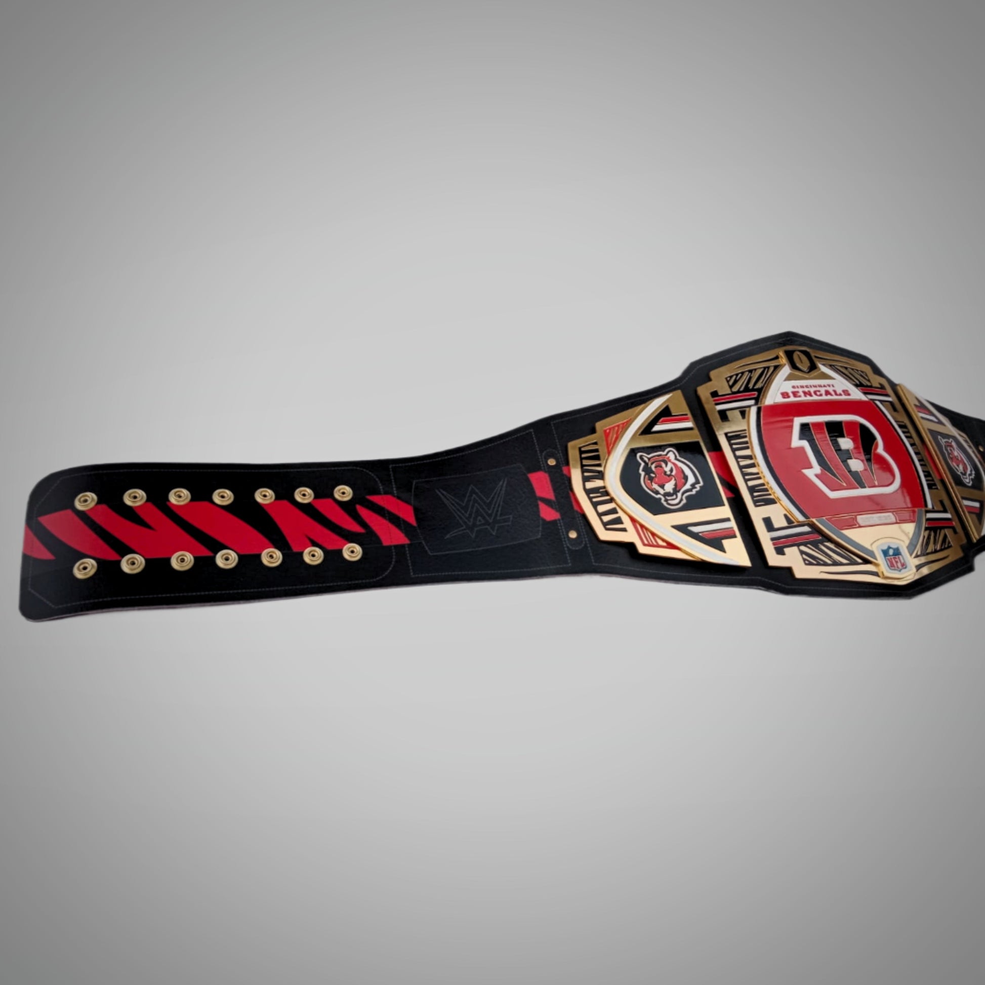 WWE-style championship belt customized for the Cincinnati Bengals, highlighting the team's iconic orange and black colors.