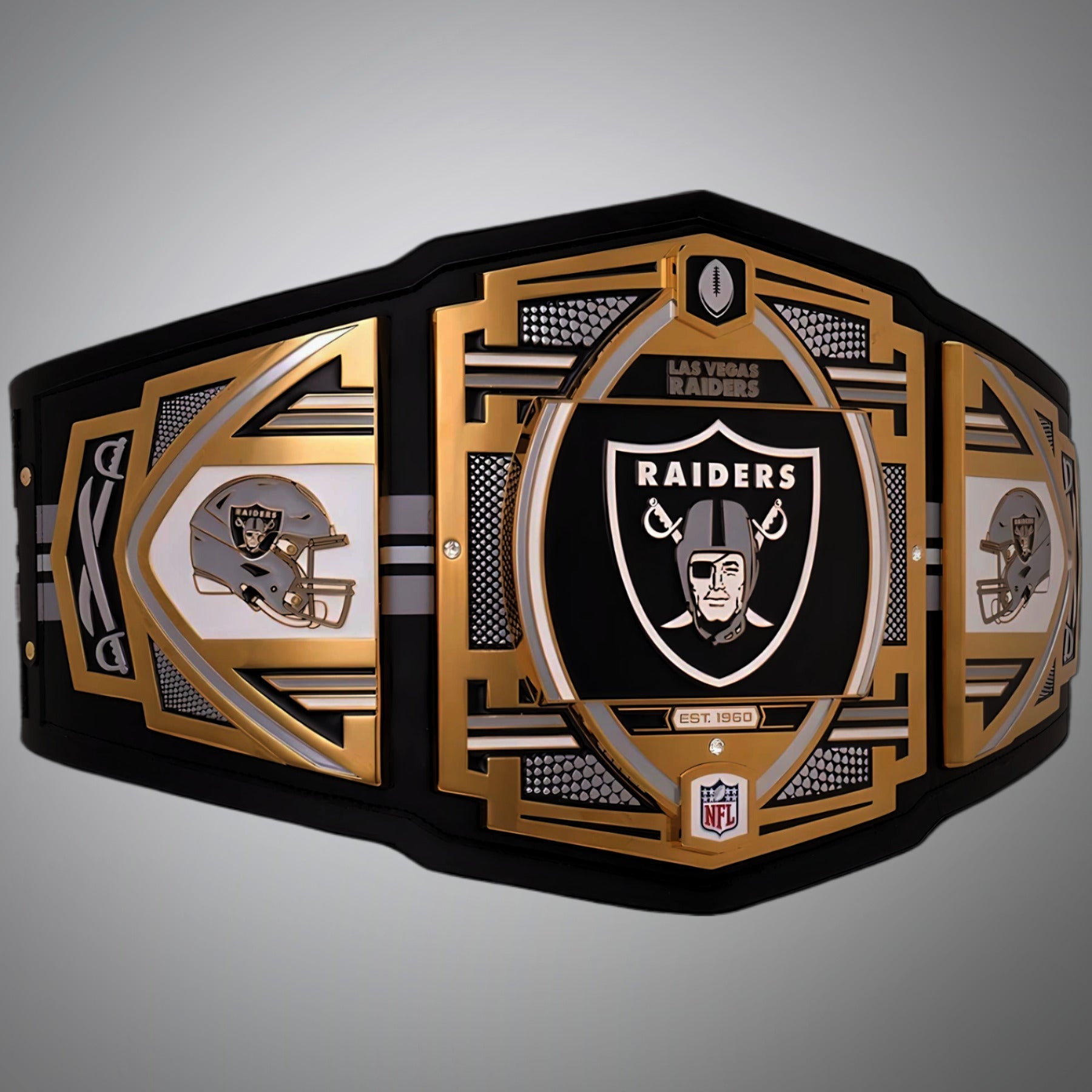 NFL Limited WWE Edition title belt designed for Las Vegas Raiders fans.
