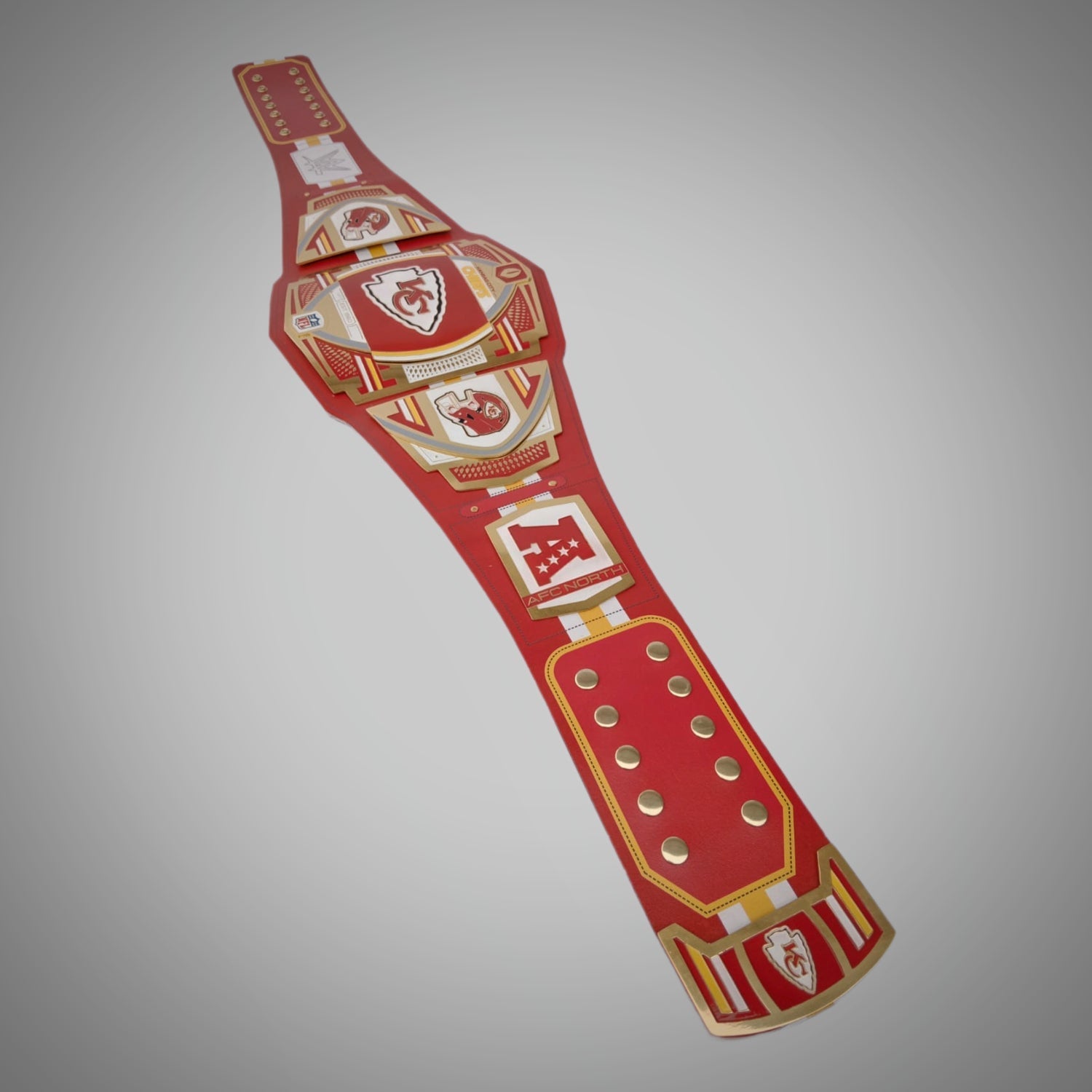 Exclusive Kansas City Chiefs collectible championship belt with WWE branding.