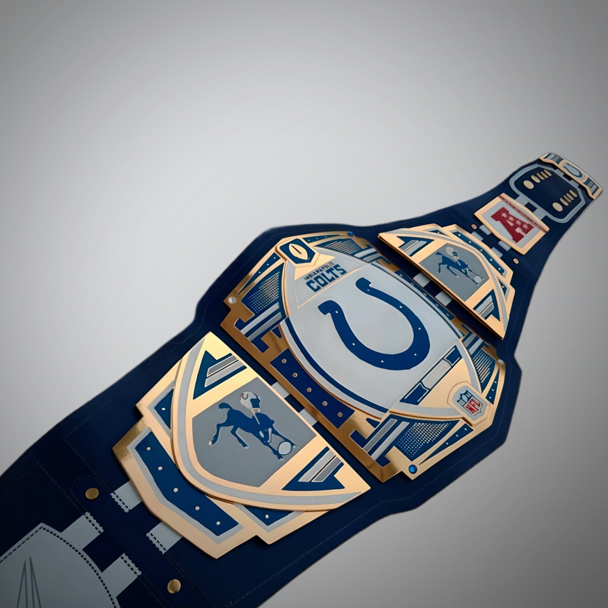 Official Indianapolis Colts championship belt combining WWE and NFL heritage.