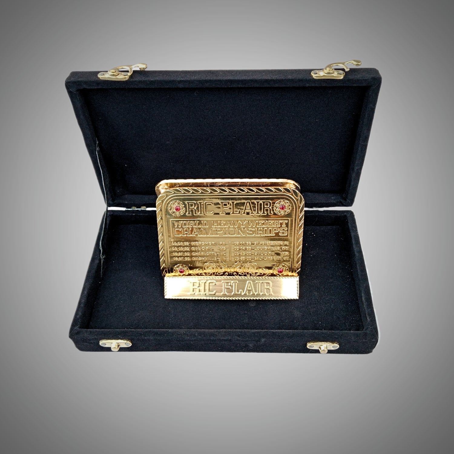 Ric Flair side plates in WCW title championship box set.
