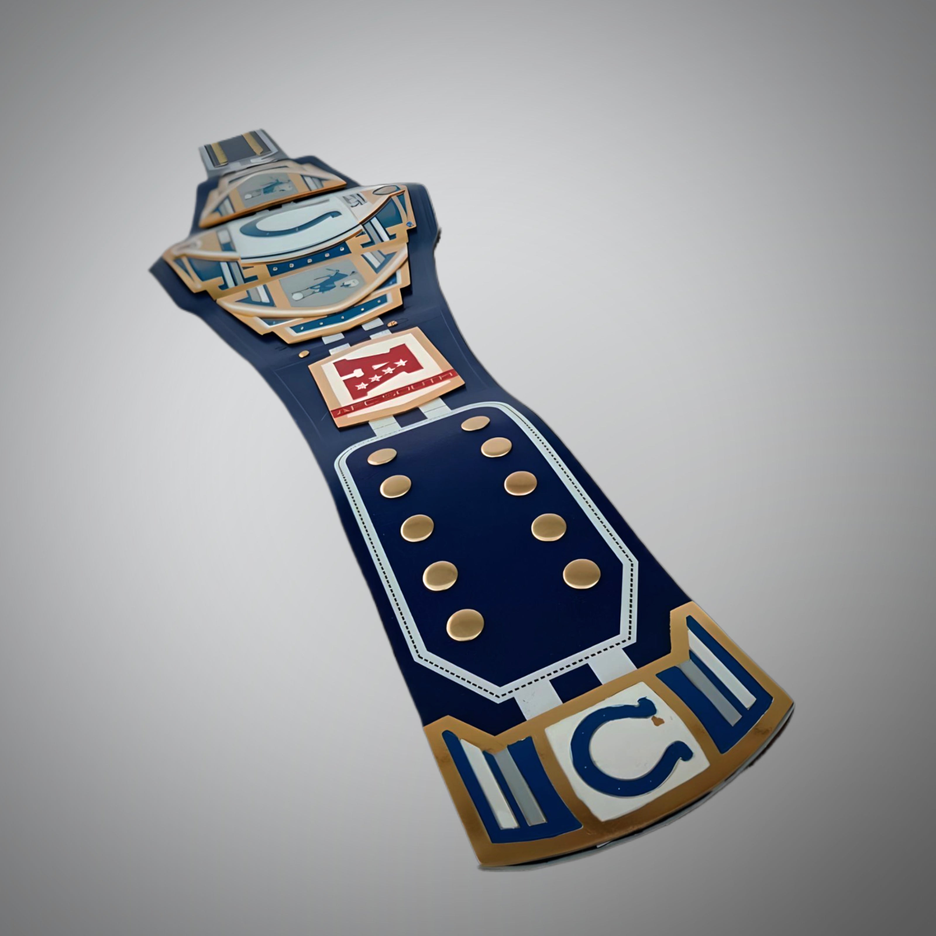 Unique Indianapolis Colts championship belt celebrating WWE and NFL legacies.